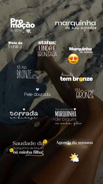 Modelos de figurinhas de verão, bronze e praia para Stories